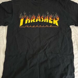 Thrasher Black Tee with Flame Logo
